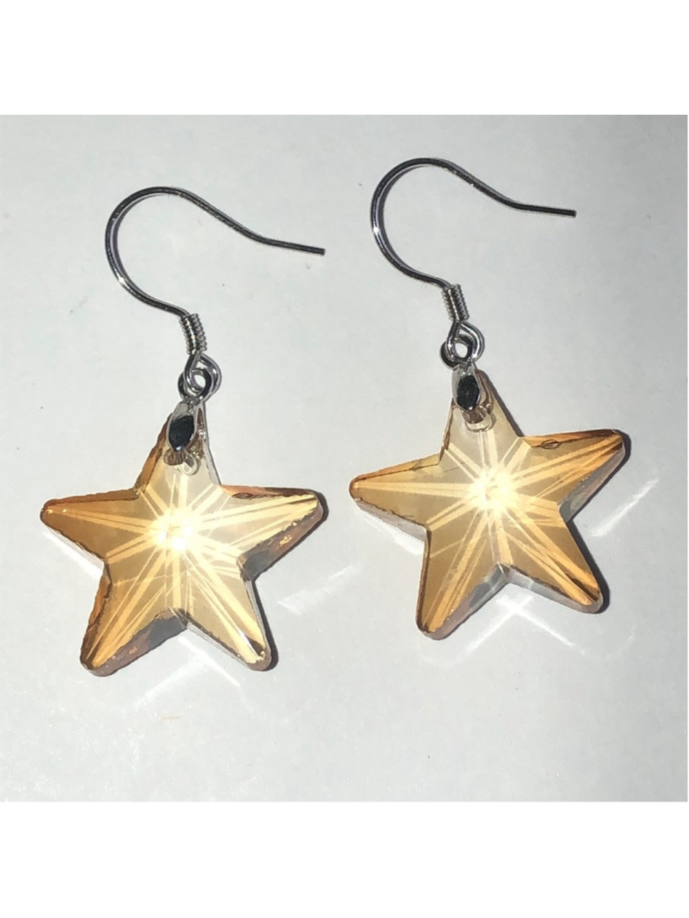 D'Joy 925 Sterling Silver Crystal Glass Star Shaped Yellow Earrings